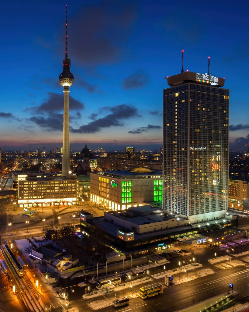 alexanderplatz, park inn, winter, sonnenuntergang